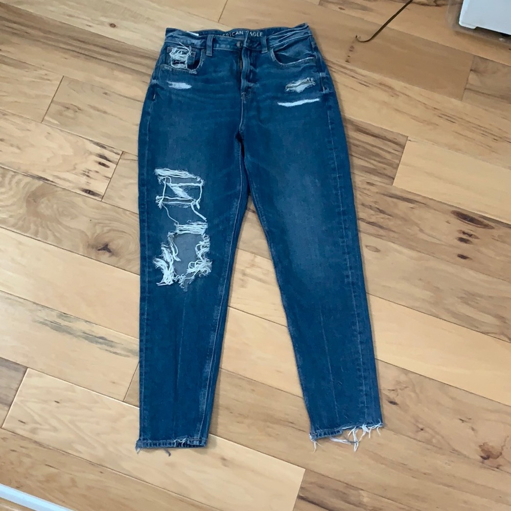 American Eagle High Rise Distressed Mom Jeans
